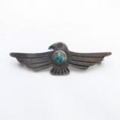 Antique Thunderbird Shape Stamped Silver Pin w/Gem TQ c.1930