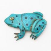 【Leo Poblano】 Zuni Frog Turquoise Inlay Pin & Pendant c.1950