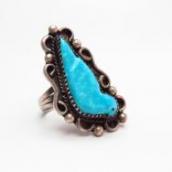 Sarah Leekya Vintage Carved Bird Turquoise Ring  c.1960～