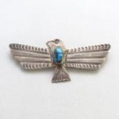 Antique Thunderbird Shaped Ingot Silver Pin w/Gem TQ c.1930～