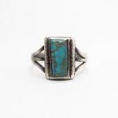 Antique Split Shank Silver Ring w/Square Turquoise  c.1930～