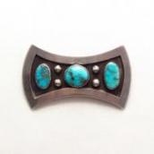 Vintage Bow Shape Silver Pin Brooch w/Gem Turquoise  c.1950～
