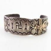 Antique 卍 Stamped & Knifewing Applique Silver Cuff  c.1930～?