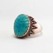 OLDPAWN Stamped Silver Ring w/Zuni Carved Turquoise  c.1980～
