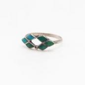 Vtg Zuni RhombusShape Turquoise Inlay Ring in Silver c.1965～