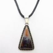 Atq Navajo PetrifiedWood Triangle Shape Fob Necklace c.1940～