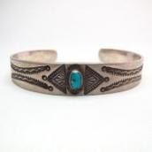Antique Navajo Stamped Ingot Silver Cuff w/TQ  c.1920～