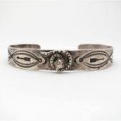 Antique Snake Applique Ingot Silver Cuff Bracelet  c.1930～