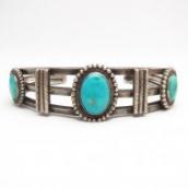 Vintage Ingot Silver Square wire Cuff Bracelet w/TQ  c.1940～
