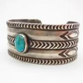 Antique Navajo Chisel Stamped Ingot Silver Cuff w/TQ c.1920～