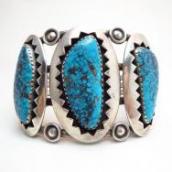 【Jerry Roan】 Navajo Wide Cuff Bracelet w/Gem Grade TQ c.1970