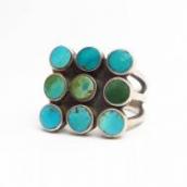 Vintage Zuni "Dishta Style" Turquoise Inlay Ring  c.1960