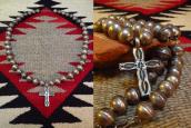 Vintage Bench Made Bead Necklace w/Cross  c.1950