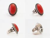 【Mike Bird Romero】Ohkay Owingeh Heavy Silver Ring w/Coral