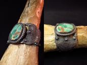 Atq Twisted Wire Wide Cuff Bracelet w/Big Green TQ  c.1930～