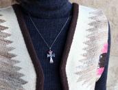 Vintage Zuni Multi-Stone Inlay Cross Fob Necklace  c.1955～