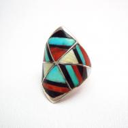 Vintage Zuni Unusual Inlay Silver Ring  c.1940～