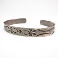 Antique Stamped Ingot Silver Narrow Cuff Bracelet  c.1910～