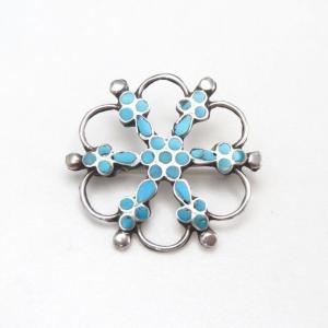 Zuni Vintage "Dishta Style" Inlay Silver Pin Brooch  c.1950～