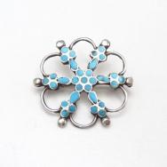 Zuni Vintage "Dishta Style" Inlay Silver Pin Brooch  c.1950～