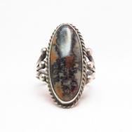 Antique Split Shank Silver Ring w/PetrifiedWood  c.1930～