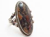 Antique Split Shank Silver Ring w/PetrifiedWood  c.1930～