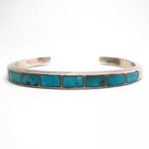 Vintage Zuni TQ Inlay Silver Cuff Bracelet c.1950～