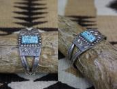 Vtg Navajo Repoused & Stamped Cuff w/Gem Turquoise  c.1945～