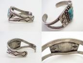 Vtg Navajo Repoused & Stamped Cuff w/Gem Turquoise  c.1945～