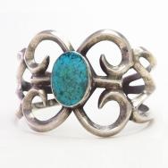 Vtg Navajo Casted Slv Cuff w/Nevada Blue Turquoise c.1940～