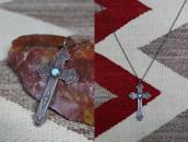 Antique Navajo Deep Stamped Silver Cross Fob Necklace c.1925