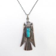 Antique 卍 Stamped Thunderbird Shape Fob Necklace w/TQ c.1930