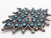 Vintage Zuni 24 Turquoise Cluster Silver Pin Brooch  c.1960～