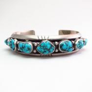 Vintage Navajo Seven Turquoise Row Cuff Bracelet  c.1970～