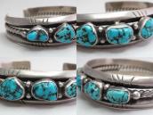 Vintage Navajo Seven Turquoise Row Cuff Bracelet  c.1970～