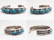 Vintage Navajo Seven Turquoise Row Cuff Bracelet  c.1970～