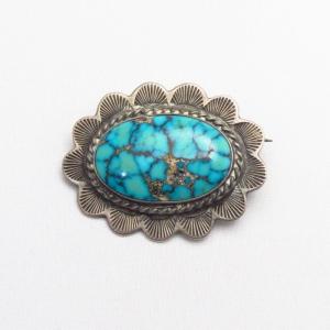 Vintage Navajo Silver Concho Pin w/Gem Turquoise  c.1945～