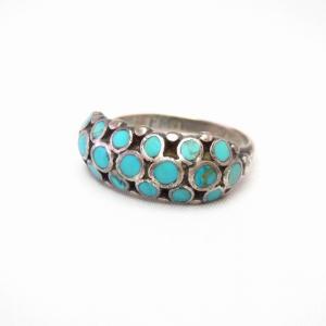 Vintage Zuni "Dishta Style" Turquoise Inlay Ring  c.1970～