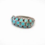 Vintage Zuni "Dishta Style" Turquoise Inlay Ring  c.1970～