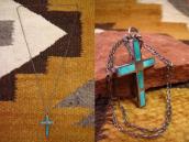 Vtg Zuni Turquoise Inlay Small Cross Fob Necklace  c.1960～