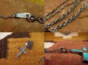 Vtg Zuni Turquoise Inlay Small Cross Fob Necklace  c.1960～
