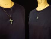 Vtg Zuni Turquoise Inlay Small Cross Fob Necklace  c.1960～