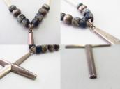 Vtg Navajo Casted Silver Cross Fob Necklace w/Beads  c.1950