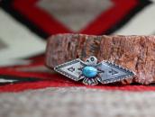 Atq Navajo T-bird Shape Silver Pin w/Gem Turquoise  c.1935～
