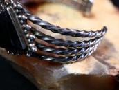 Vintage Navajo Twisted Wire Silver Cuff w/Three Onyx  c.1960