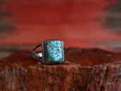 Vtg Navajo Sq.BrownWeb #8 Turquoise Split Shank Ring c.1945～