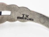 Atq 【IH】 Coin Silver Cuff Bracelet w/Green Turquoise  c.1930