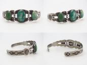 Atq 【IH】 Coin Silver Cuff Bracelet w/Green Turquoise  c.1930