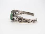 Atq 【IH】 Coin Silver Cuff Bracelet w/Green Turquoise  c.1930