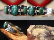 Atq 【IH】 Coin Silver Cuff Bracelet w/Green Turquoise  c.1930